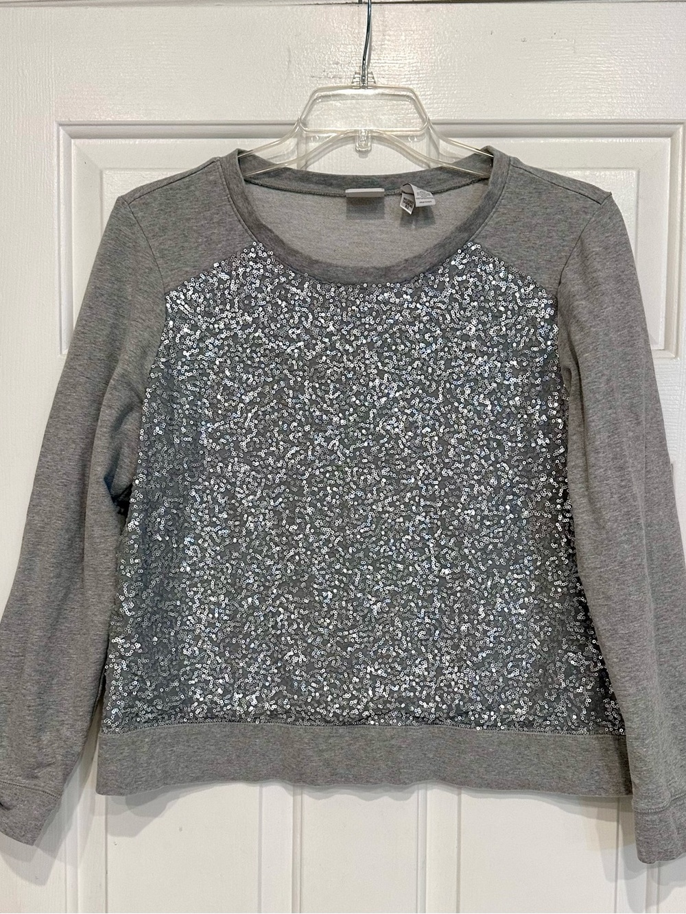 Chico's Size 2 Gray with Silver Sequin Sweatshirt